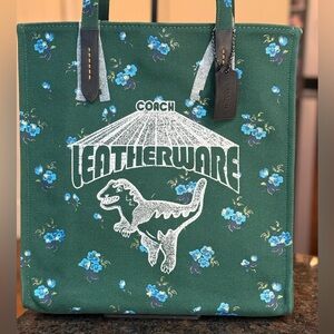 RARE Coach Leatherwear Green and Blue Rexy Floral Leatherware Tote-NWT